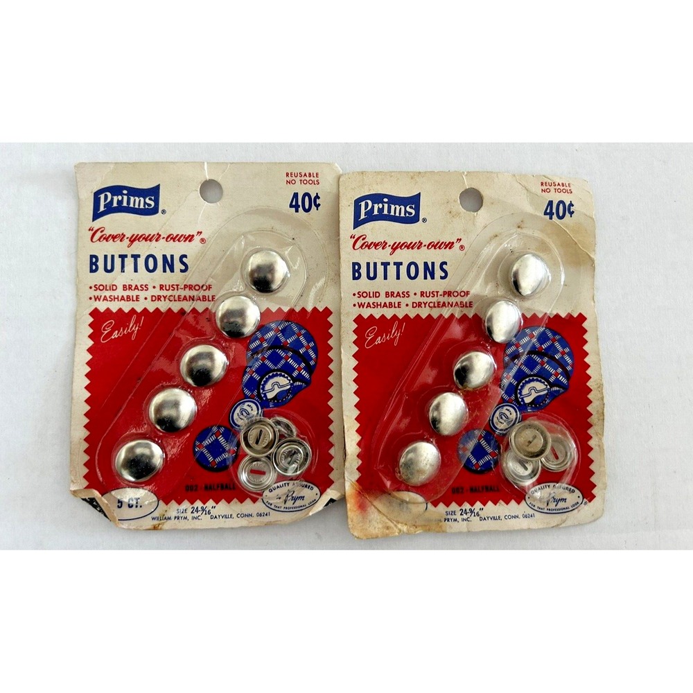 Vintage 1960s Prims Cover Your Own Buttons Solid Brass Lot of 2 Packages NOS USA